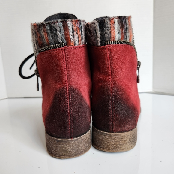Rieker Red Suede Knit Accent 70840 Boots Size 37 - Picture 6 of 14